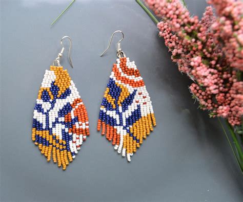 Cream Multicolor Beaded Fringe Earrings Floral Fringe Drop Etsy