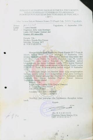 Surat Dari Kepala BP 7 Pemerintah Provinsi Daerah Istimewa Yogyakarta