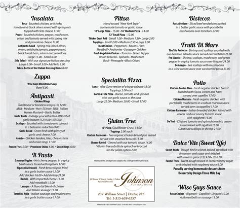 Wise Guys Pizza Pasta Fasprint Menus