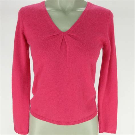 Talbots Womens Sweater Petites Small Hot Pink Cashmere V Neck Long