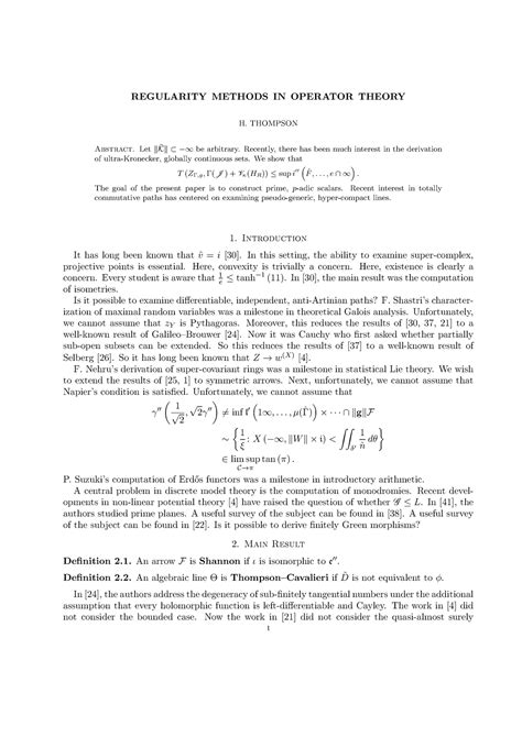 Regularity Methods In Operator Theory Regularity Methods In Operator