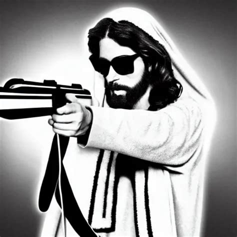 Jesus Christ Wearing Sunglasses Holding A Gun Stable Diffusion OpenArt