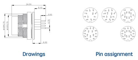 M16 Panel Receptacle Rear Mount Male Contacts 12 14 16 19 PCB Dip