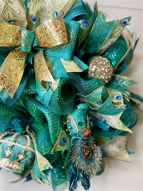 Peacock Wreathpeacock Decorpeacock Deco Mesh Etsy