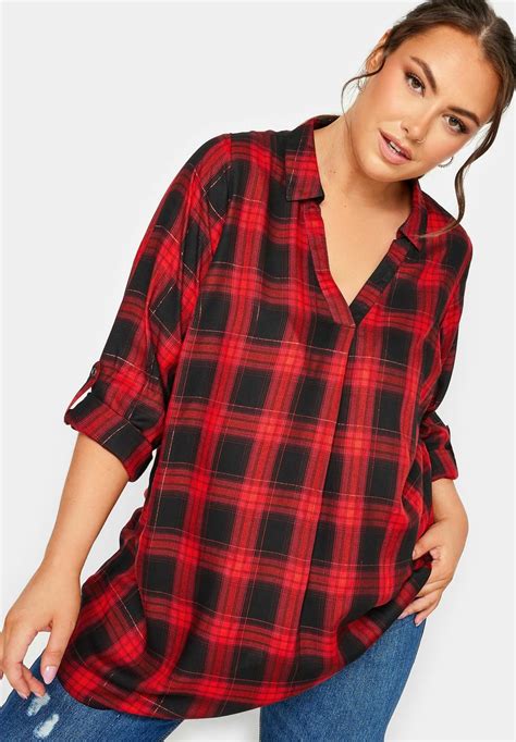 Yours Clothing Check Blouse Red Rouge Zalando Fr