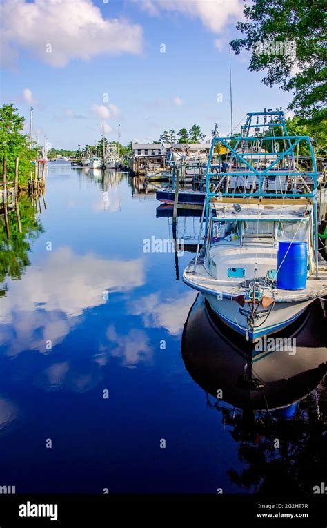 Shrimp boats are docked in the bayou, June 9, 2021, in Bayou La Batre ...