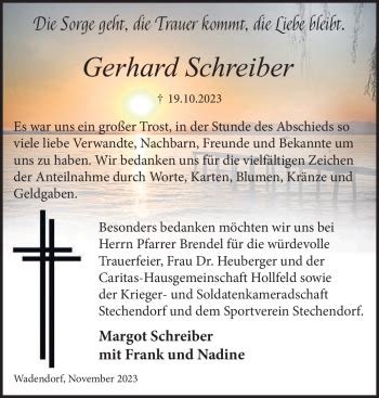 Traueranzeigen Von Gerhard Schreiber Nordbayerischer Kurier