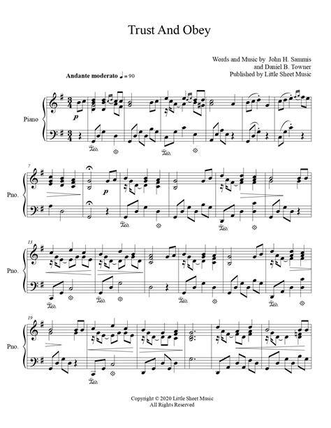 Trust And Obey Piano Solo Littlesheetmusic