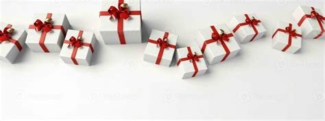 White Gift Boxes with Red Ribbon on White Studio Background. Generative ...