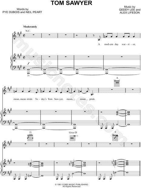 Rush Tom Sawyer Sheet Music In A Major Transposable Download And Print Sku Mn0016608d7