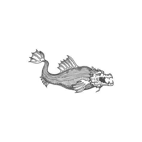 Premium Vector Sea Monster Serpent Dragon Fish Leviathan Sketch