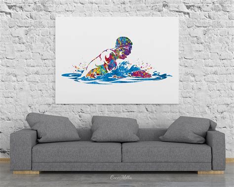 Swimmer Boy Watercolor Print Male Swimmer Art Gift Art Etsy