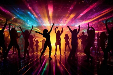 Premium Ai Image A Group Of People Dancing In A Disco With Colorful