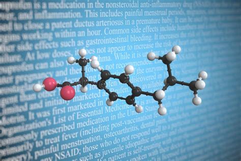 Ibuprofen Molecule Isolated Molecular Model D Rendering Stock