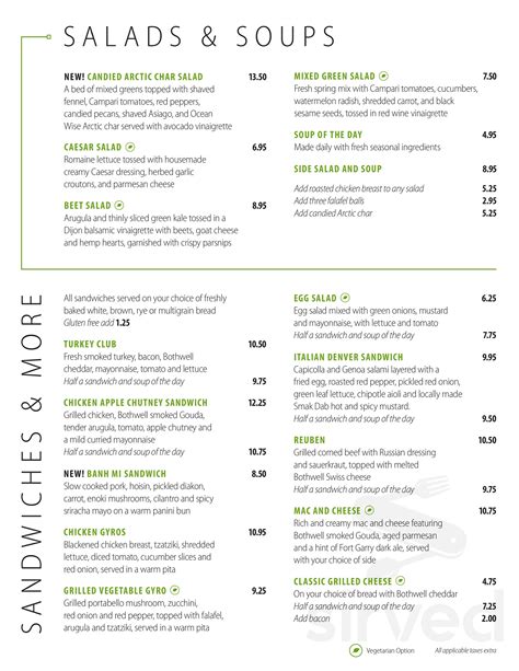 Park Cafe menu in Winnipeg, Manitoba, Canada