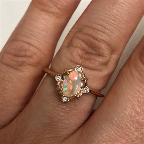 Rose Gold Opal Engagement Ring 14K Rose Gold Opal And Etsy