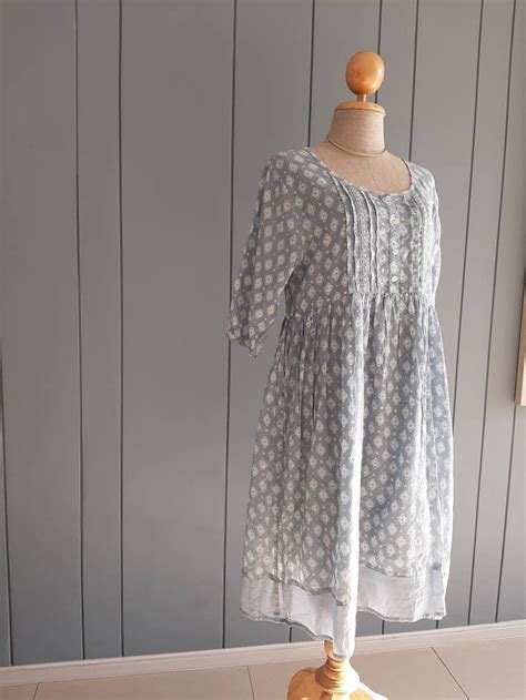 M Summer Gauze Dress Indian Cotton Gauze Blue White Tunic Etsy