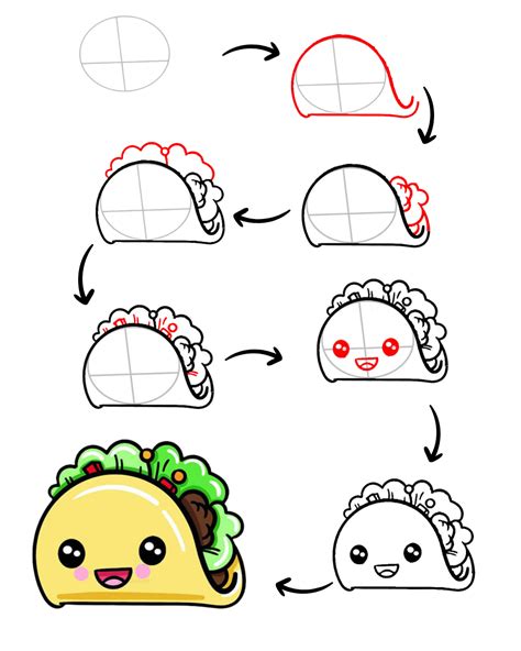 How To Draw A Cute Taco Easy Food Drawings For Beginners