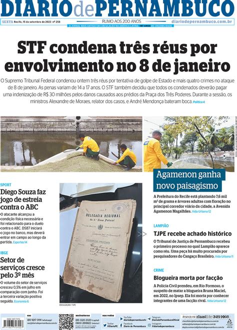 Capa Diario De Pernambuco Edi O Sexta De Setembro De