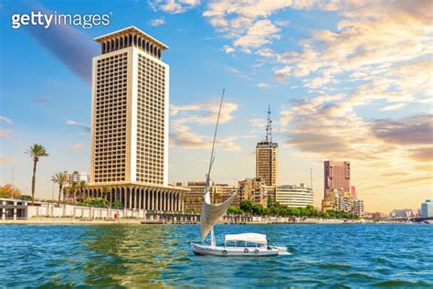 Sailboat Iin The Great Nile River And The Banks Of Cairo Egypt