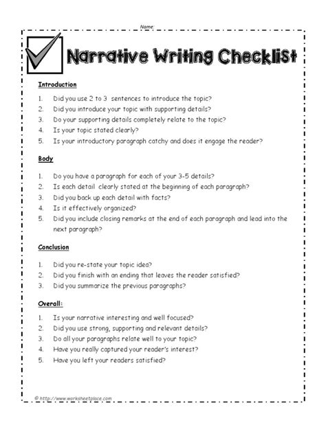 Narrative Writing Checklist Pdf