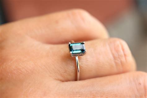 Blue Tourmaline Ring 14k White Gold Tourmaline Ring Emerald Etsy