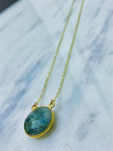 Gold Necklace With Labradorite Pendant Etsy