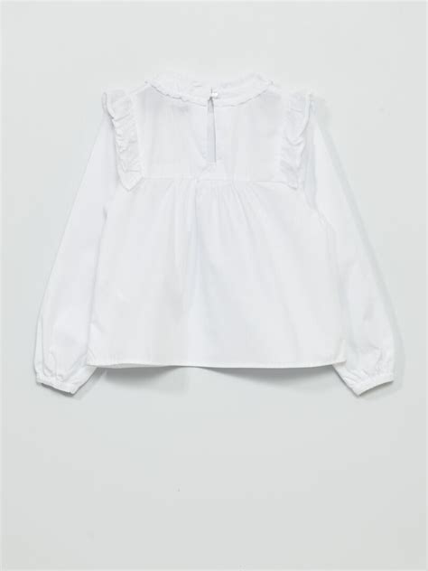 Blusa De Plumeti Con Volantes Blanco Kiabi 12 00