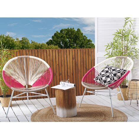 Gartenstuhl Er Set Wei Beige Rosa Polyrattan Spaghetti Optik Modern