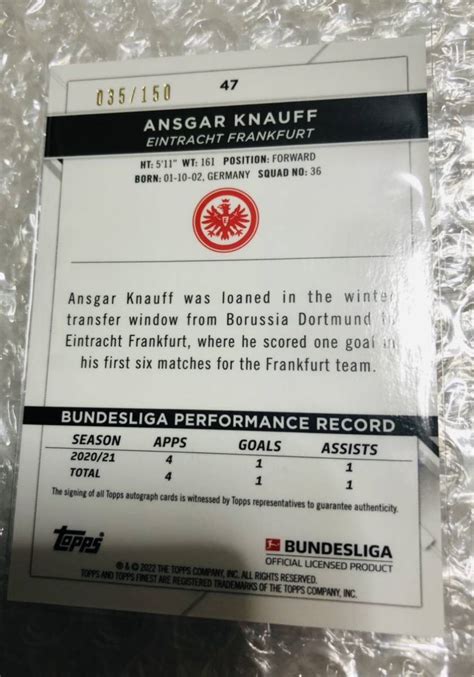 Yahoo オークション 150枚限定Ansgar Knauff 2021 22 TOPPS FINE