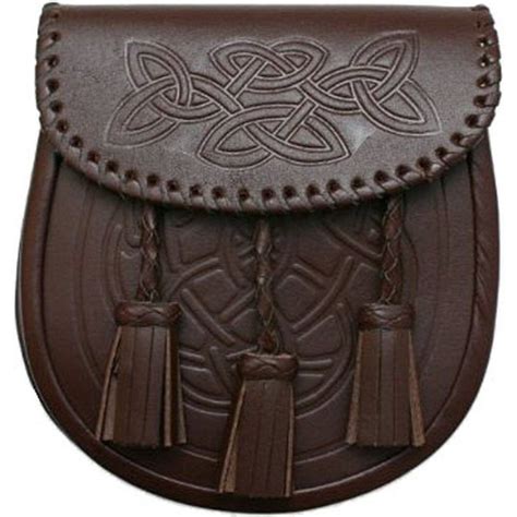 Men Embossed Scottish Brown Celtic Kilt Sporran With Metal Thistle Loin