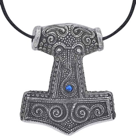 Skane Thors Hammer Viking Necklace Blue