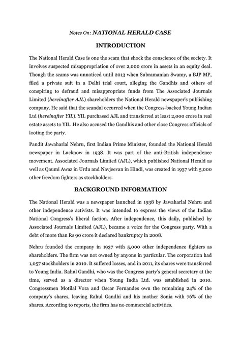 National Herald Case Notes On National Herald Case Introduction The