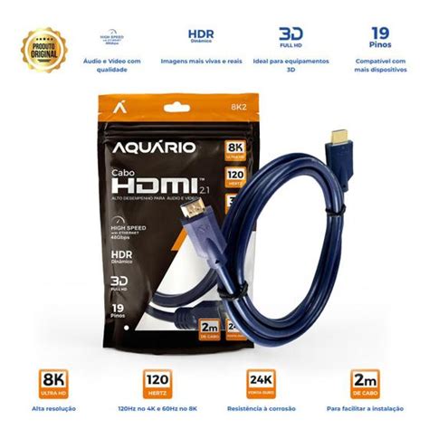 Cabo HDMI Aquário 2 1 8k Ultra HD 3D Blindado 8K2 2 metros Cabo