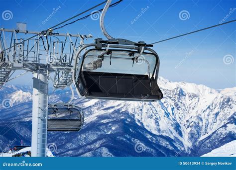 Close View Of Chairlift And Mountains On Resort Stock Photo Image Of