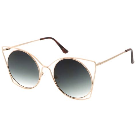 Womens Oversize Round Laser Cut Cat Eye Sunglasses Zerouv