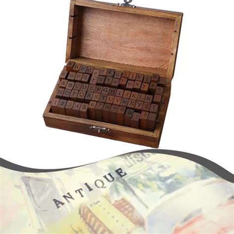 Ensemble De Timbres R Tro En Bo Te Avec Timbres Num Ro Alphabet En Bois