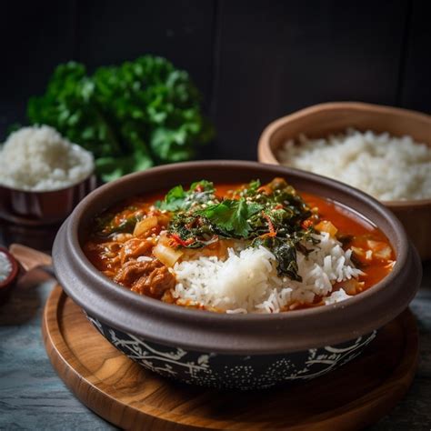 Premium AI Image Spicy Bhutanese Ema Datshi With White Rice And Salad