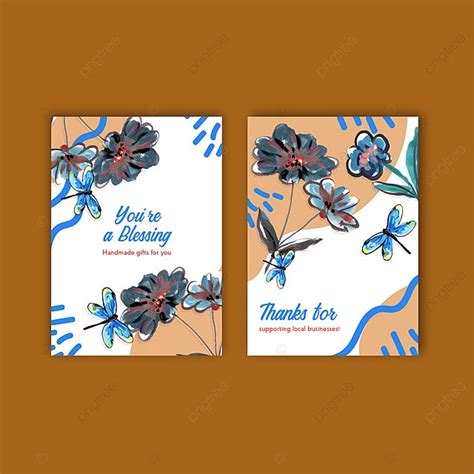 Thank You Card Template With Brush Florals Concept Design For