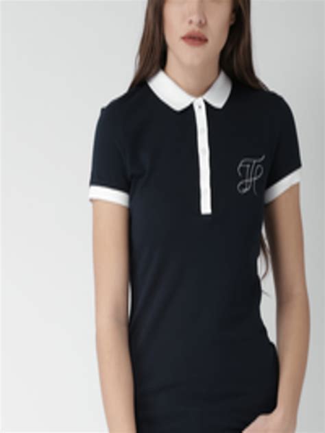 Buy Tommy Hilfiger Women Navy Solid Polo Collar T Shirt Tshirts For