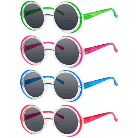 4 Pack Round Bifocal Reading Sunglasses Women