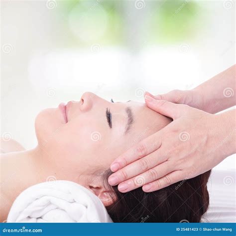 Close Up Of Woman In Head Massage Spa Stock Image Image Of Happy