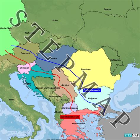 StepMap Balkanroute Landkarte für Europa