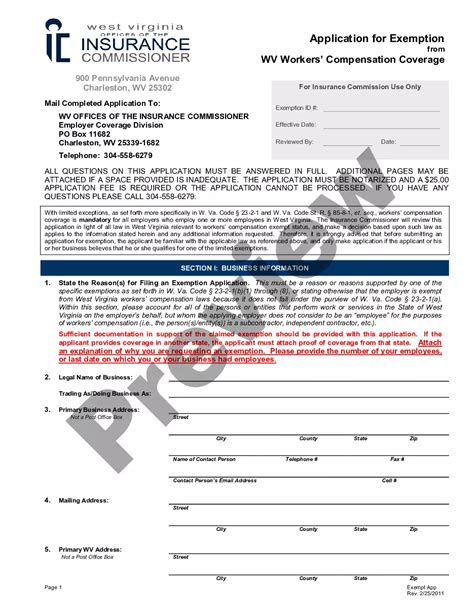 Application For Exemption From West Virginia Workers Compensation