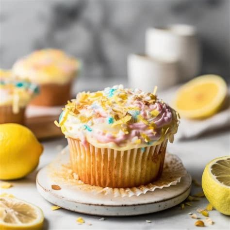 Delicious Lemon Cupcake With Creamy Zesty Frosting On White Background