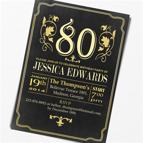 80th Birthday Invitations Templates