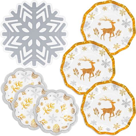 Ecohola Christmas Gold Foil Tableware Set 9 Paper Wavy Plates 7 Paper Dessert