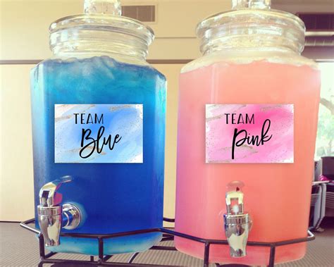 Gender Reveal Drink Labels Pink And Blue Watercolor Splash Team Girl