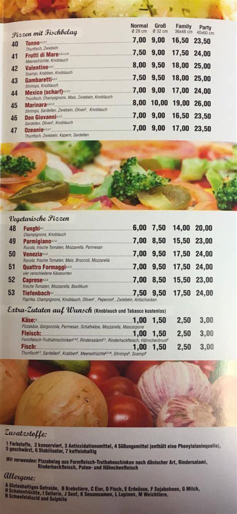 Speisekarte Von Pizza Roma Deutschland Nibelungenstraße 5a