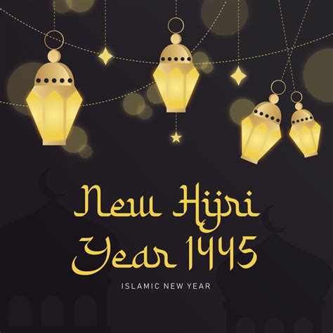 Premium Vector A Poster For The Happy Islamic New Year 1445 With Gold